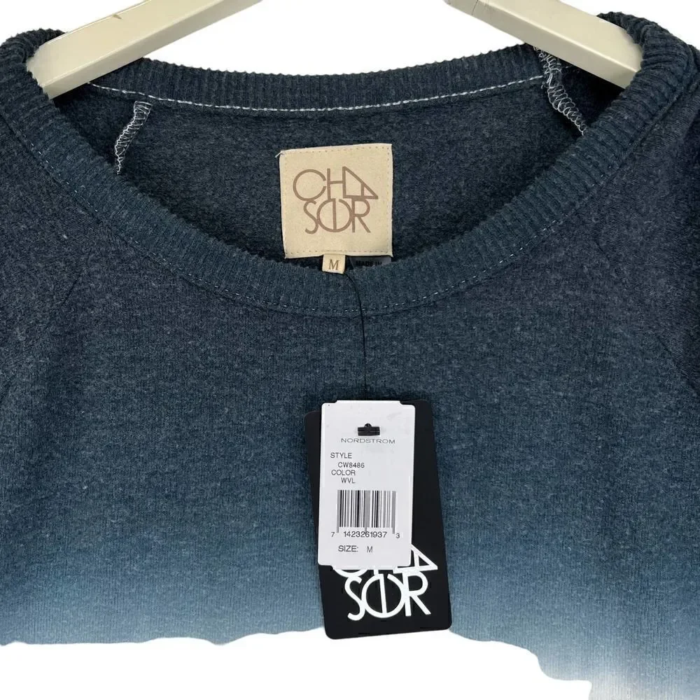 New Chaser Women US M Sweatshirt Ruched Sleeves Cozy Pullover White Gray Sweater - Picture 4 of 9